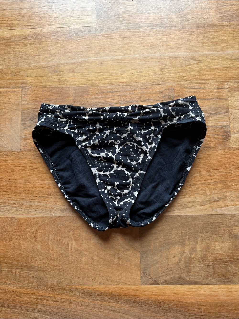 Black Bikini Bottom with Cream Splatter Print
